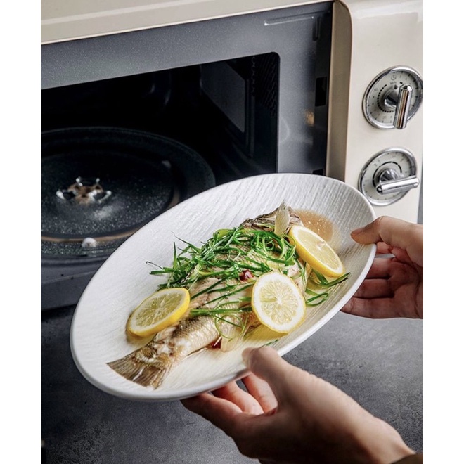 Đĩa cá, đĩa oval men nhám chống xước, đĩa decor