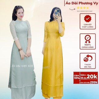 áo dài Voan nhẹ nhàng vai bồng đính hạt trai giả cúc phối nhẹ nhàng viên ren phù hợp mặc đi mọi sự kiện