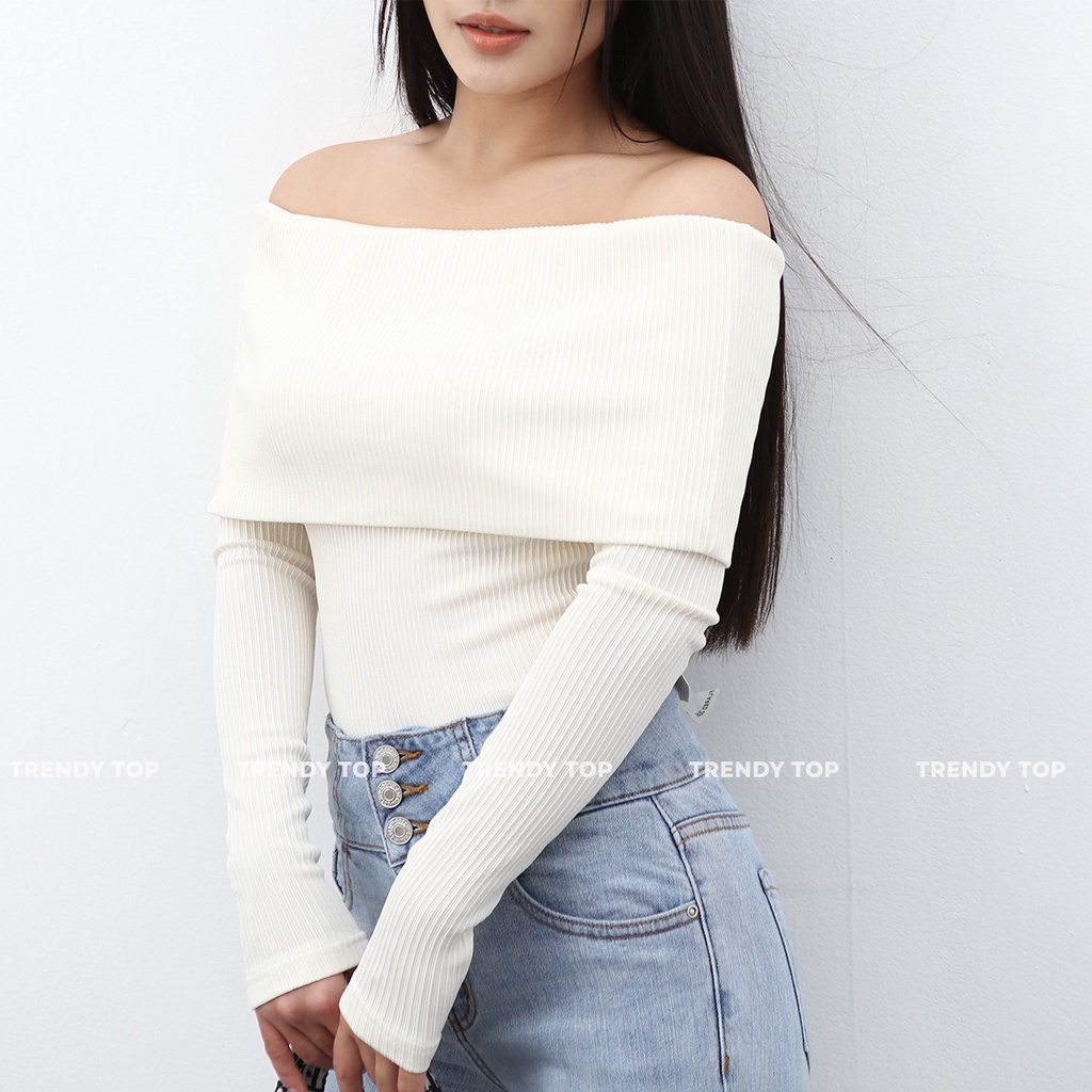 Áo trễ vai - Áo tiểu thư hở vai quyến rũ chất liệu thun gân co giãn AT29, CTWOMEN