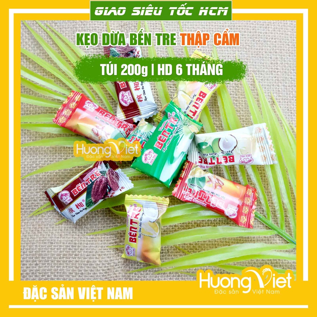 Kẹo dừa thập cẩm nhiều vị, kẹo dừa Bến Tre mềm dẻo 200g