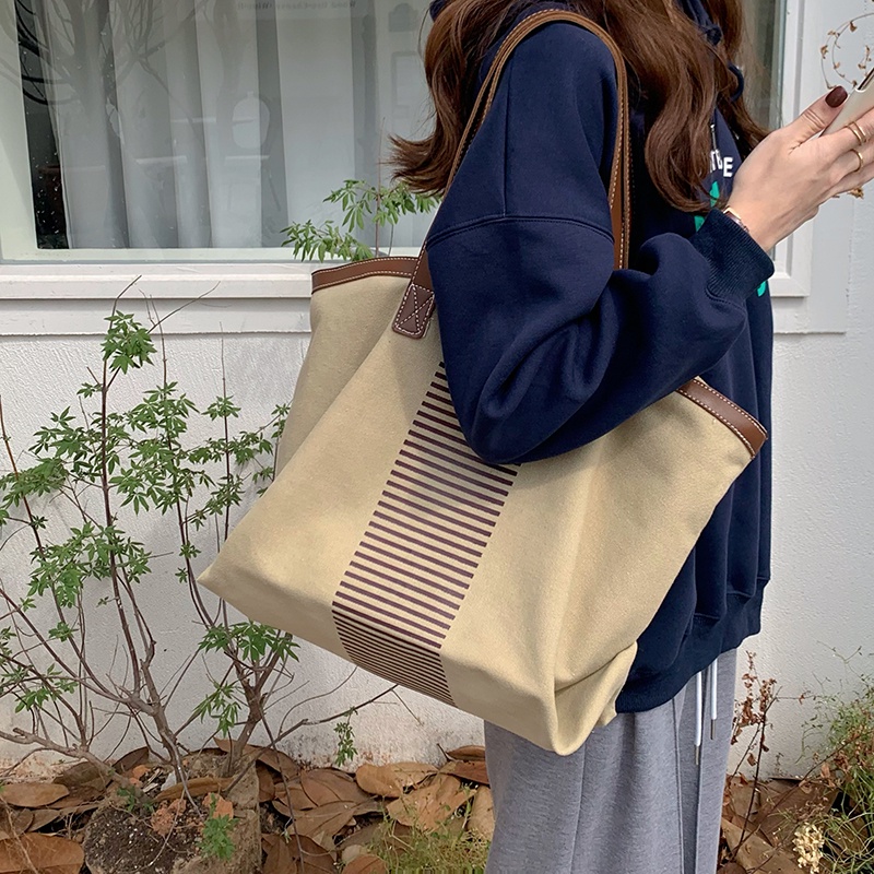 Túi Xách Đeo Vai Vải Bạt Ngăn Chứa Rộng Thời Trang Nữ retro