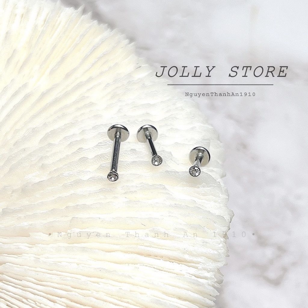 Khuyên môi mũi tai đá trắng 2mm JOLLY bằng thép y tế xỏ khuyên Piercing