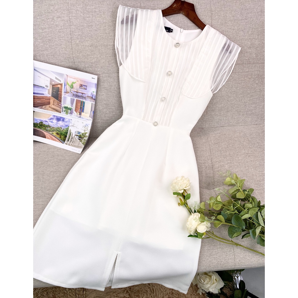 Đầm trắng dự tiệc sang trọng dáng dài chữ a thanh lịch thiết kế cao cấp tay cánh tiên xinh đự tiệc cưới đi chơi - Lux W