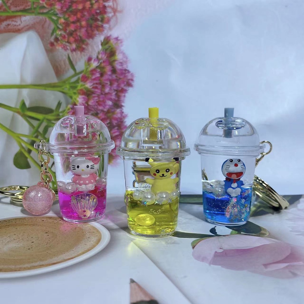 Móc khóa trà sữa,hoat hình dễ thương,màu sắc phong phú,không vỡ không phai màu