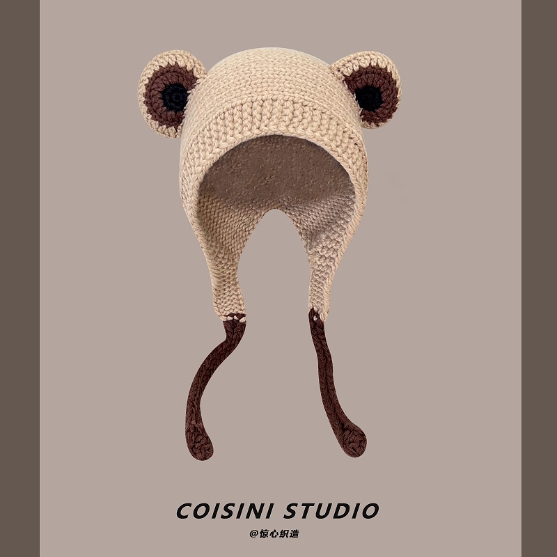 Mũ Len Dệt Kim Giữ Ấm Tai Gấu Dễ Thương