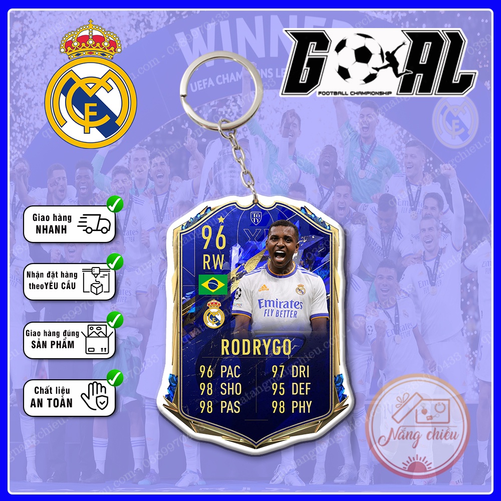 Móc khóa thẻ CLB bóng đá Real Madrid Mùa 2022-2023 - Dày In Sắc Nét 2 Mặt