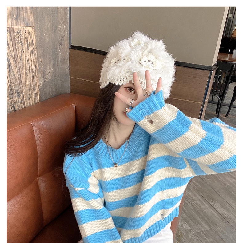 Mũ Dệt Kim Phối Lông Thỏ Ấm Áp Thời Trang Mùa Đông Cho Nữ