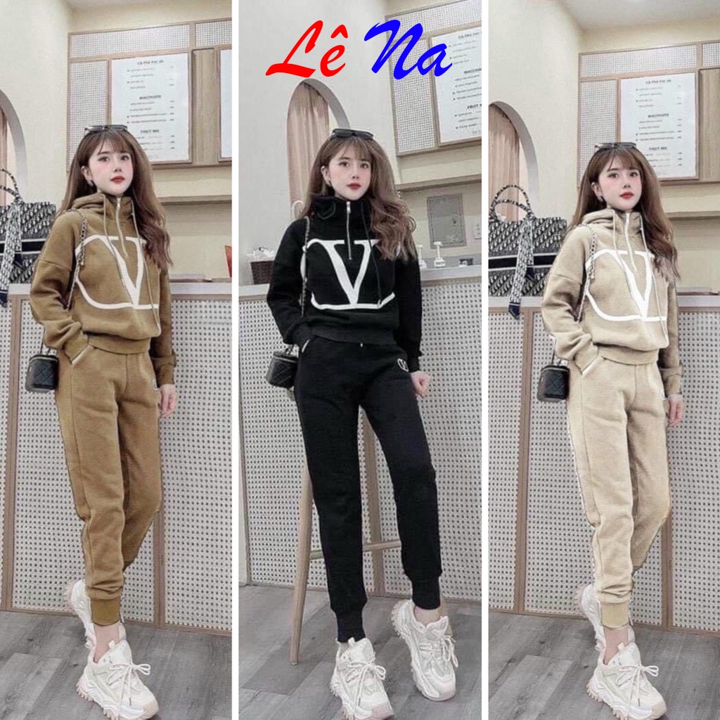 Set Bộ Thể Thao Thu Đông Áo Có Mũ Khóa Kéo SV59