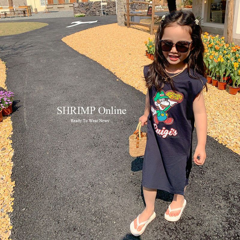 Đầm Cotton Mềm Mại In Họa Tiết Hoạt Hình Phong Cách Hàn Quốc Thời Trang Mùa Hè Cho Bé Gái