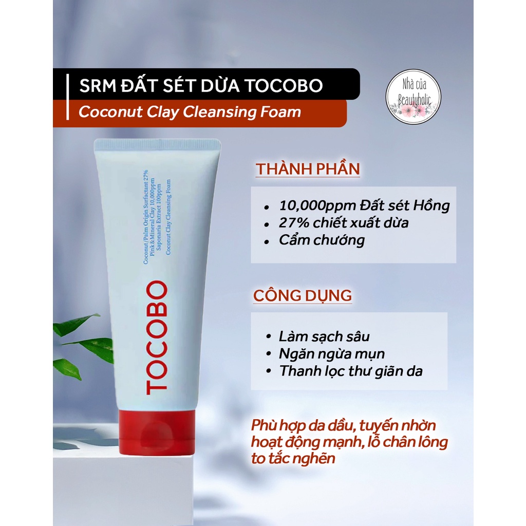 Sữa rửa mặt đất sét TOCOBO COCONUT CLAY CLEANSING FOAM