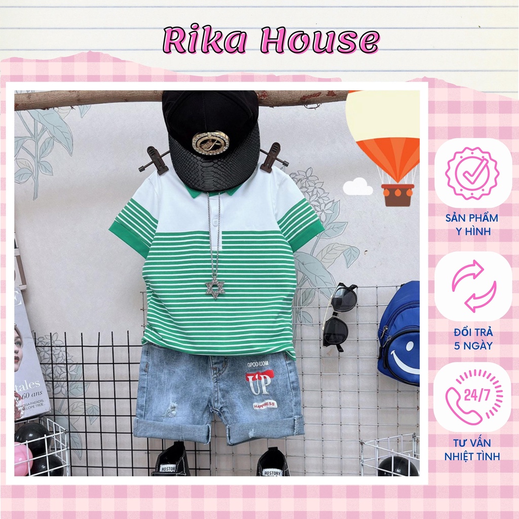 Đồ bộ jean bé trai, bộ jean cổ trụ cá sấu dễ thương, sành điệu cho bé từ 10 đến 60kg