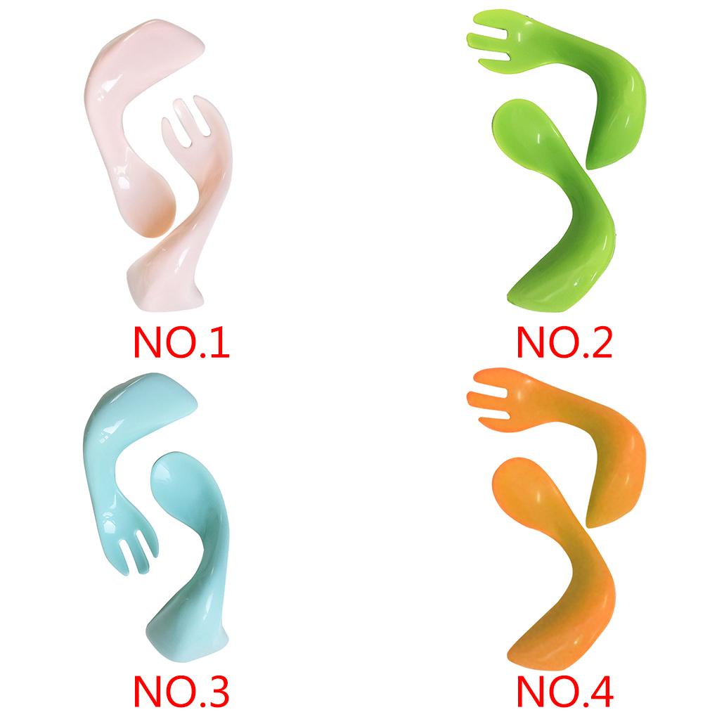 Set 2 Muỗng / Nĩa / Nĩa Tập Ăn Tay Cầm Cong Dễ Sử Dụng Cho Bé