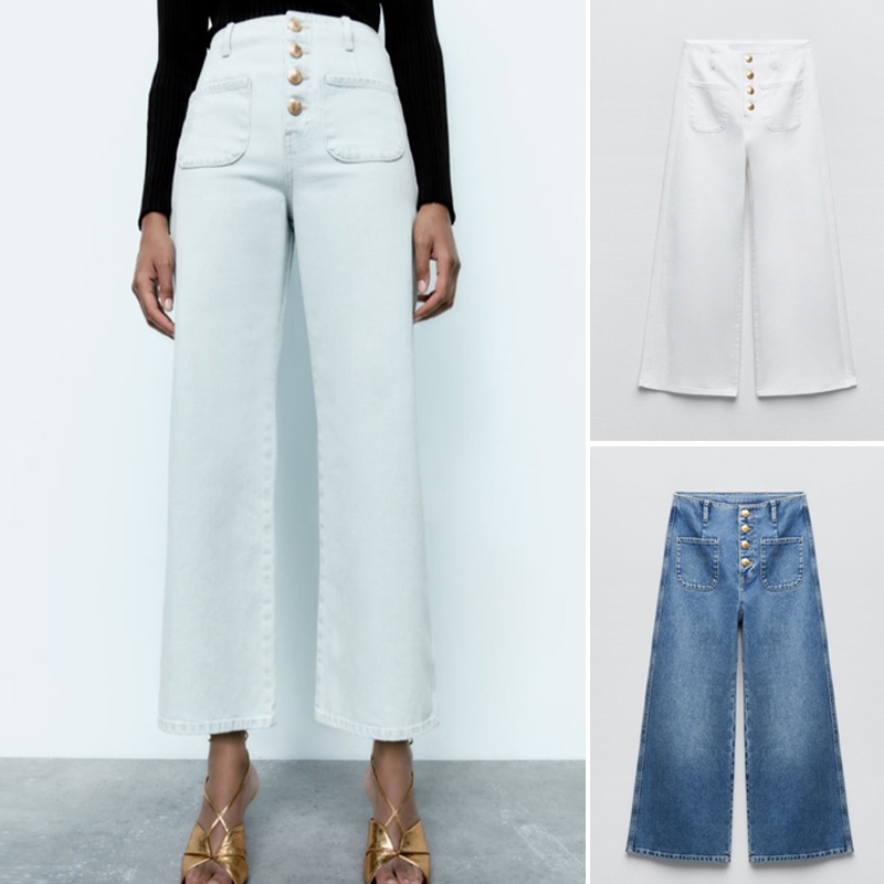 (3 MÀU) QUẦN JEANS Z1975 CẠP CAO DÁNG RỘNG ỐNG LỬNG MÀU XANH/ TRẮNG
