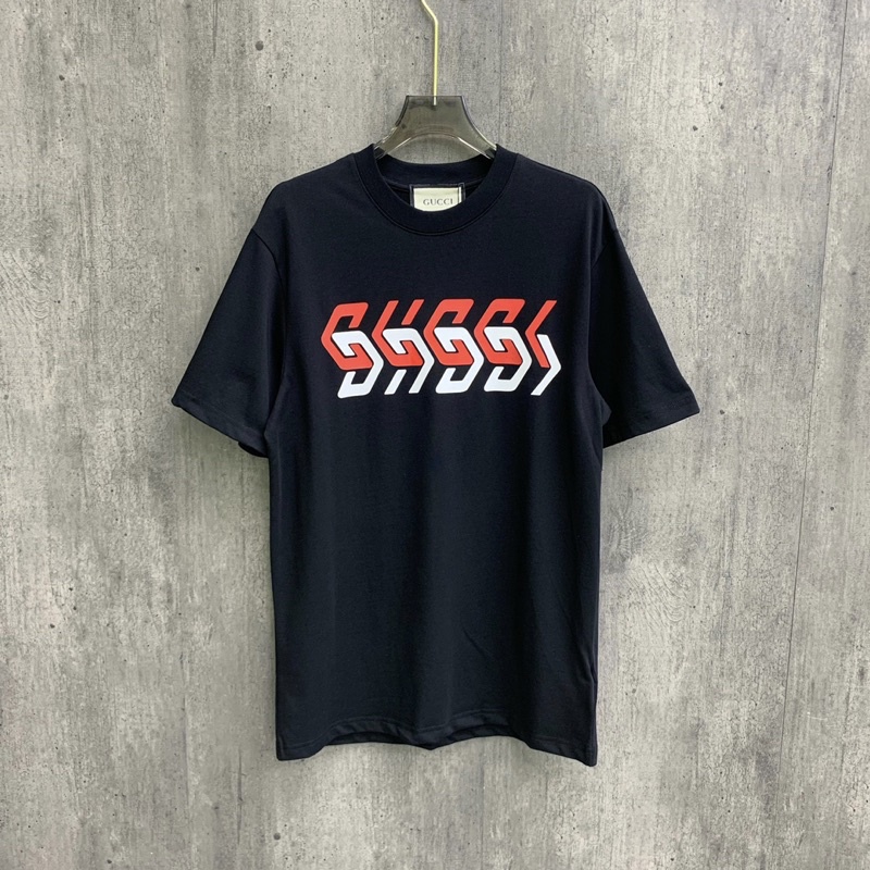 Áo phông nam nữ Premium Cotton in chữ GG móc xích xanh trắng đỏ ngực phong cách đơn giản AP19P