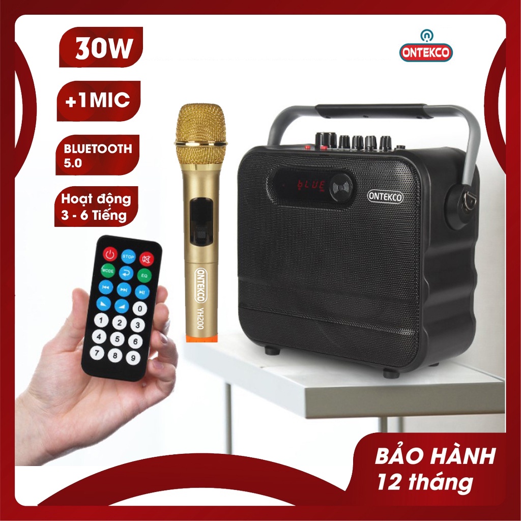 Trọn bộ Loa Ontekco YH200 xách tay di động không dây kèm Micro, hát karaoke bluetooth 5.0 dễ dàng mang đi du lịch