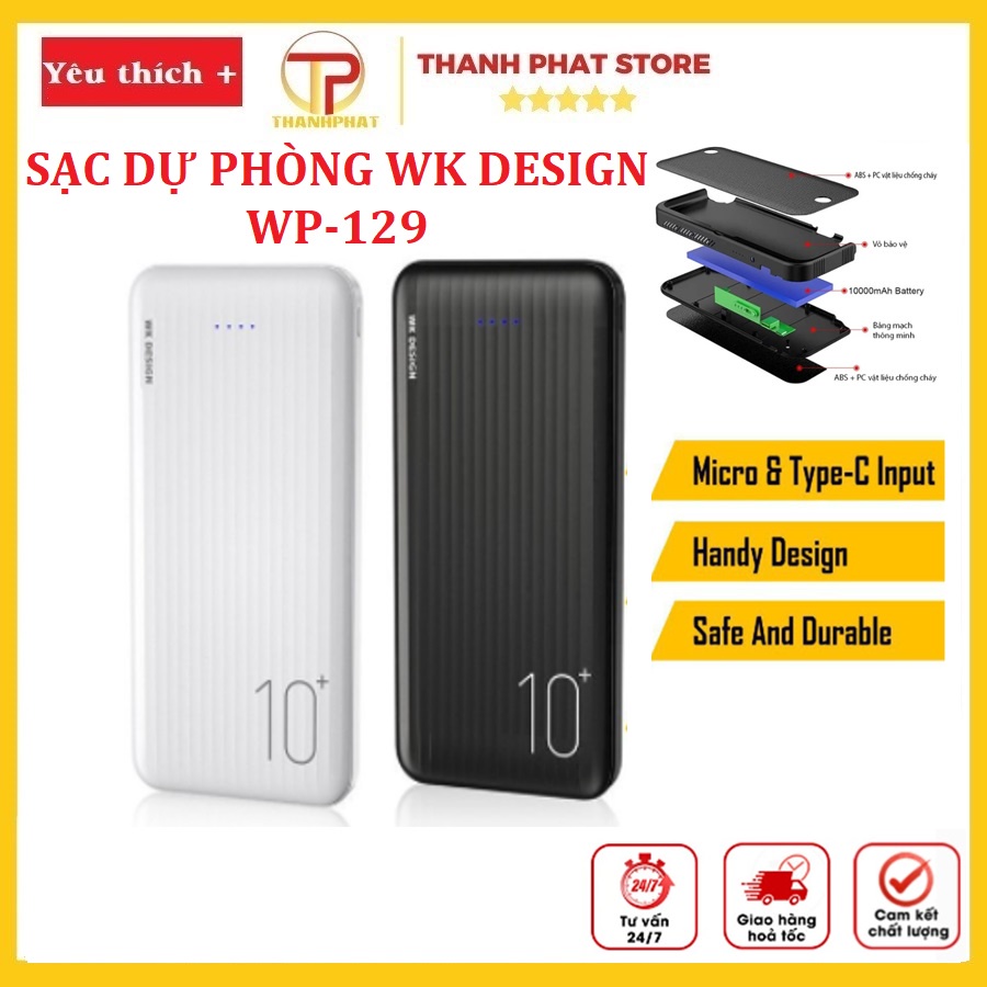 Pin sạc dự phòng chính hãng 10000mAh WK DESIGN WP-129 JOY với 2 cổng sạc tiện lợi giúp nạp đầy năng lượng