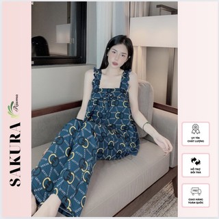 Đồ ngủ sexy nữ 2 dây quần dài pijama lụa bigsize cute mặc nhà dễ thương chất liệu mango cao cấp  SAKURA