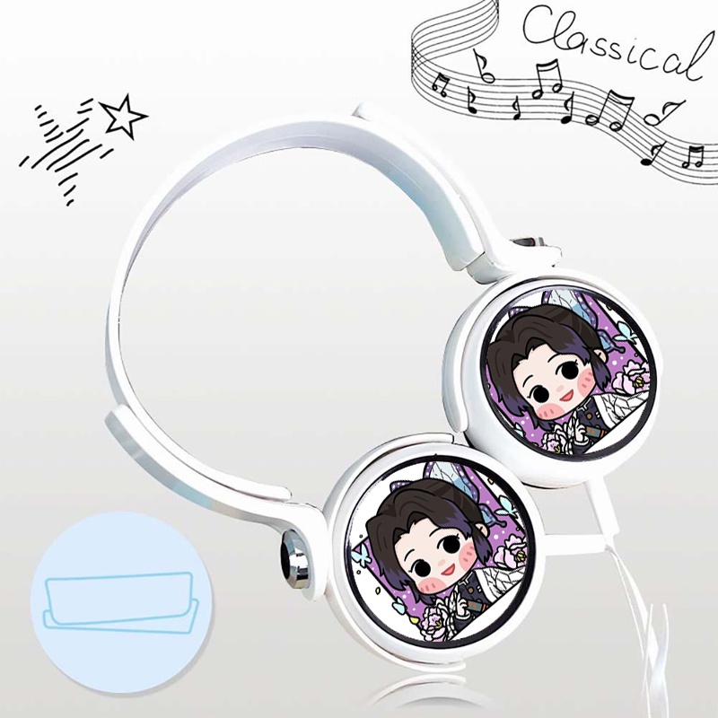 Tai nghe chụp in hình KIMETSU NO YAIBA Thanh Gươm Diệt Quỷ ver CHIBI VUÔNG anime chibi cắm dây tiện lợi thời trang