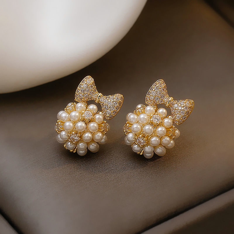 Bông Tai Mạ Bạc 925 Hình Nơ Đính Ngọc Trai Phong Cách Hàn Quốc Thời Trang Mới 2023