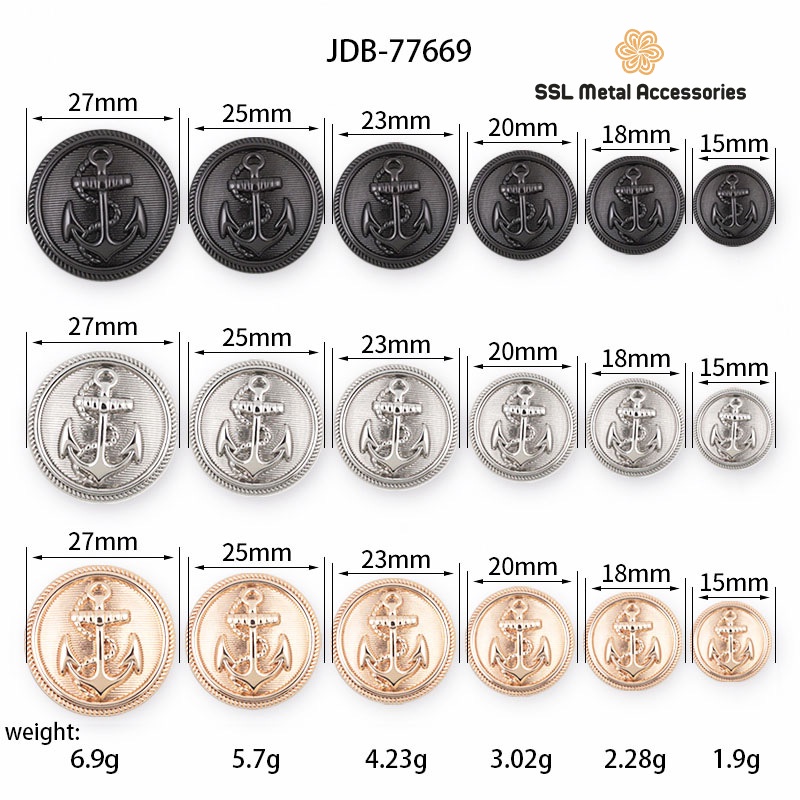 Cúc áo nút áo kim loại thời trang hình tròn sang trọng dành cho áo vest, sơ mi, áo dạ alloy button JDB-77669