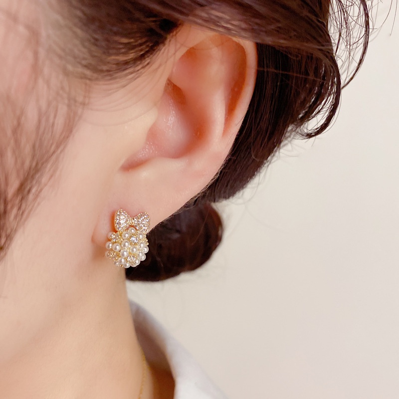 Bông Tai Bạc Hình Nơ Đính Đá Zircon Ngọc Trai Phong Cách Nhật Hàn Ngọt Ngào Cho Nữ