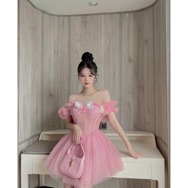Đầm xoè form ngắn mini TRIPBLE T DRESS dây nhún kết hoa nổi sang trọng -MS428V