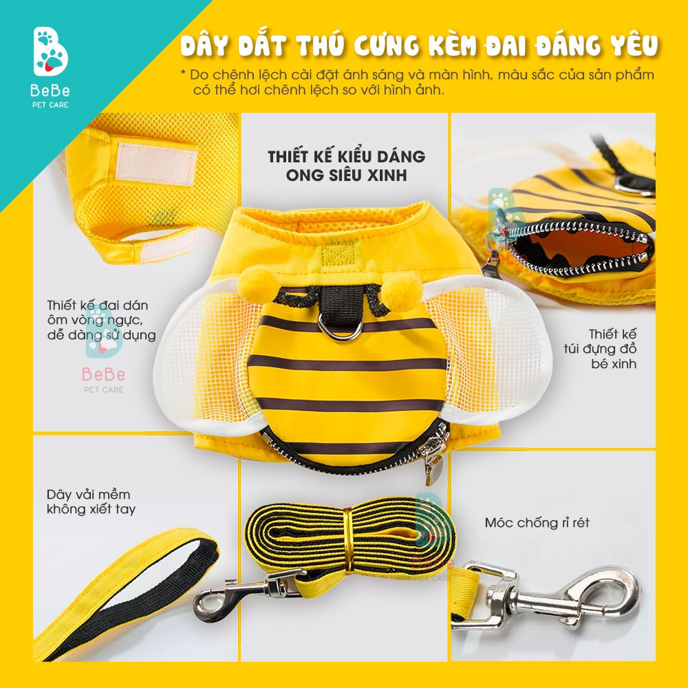 [Siêu Đáng Yêu] Dây Dắt Thú Cưng Xinh Xắn Kèm Đai Yếm Thoáng Khí - Tiện Lợi Khi Đi Dạo Cùng Boss