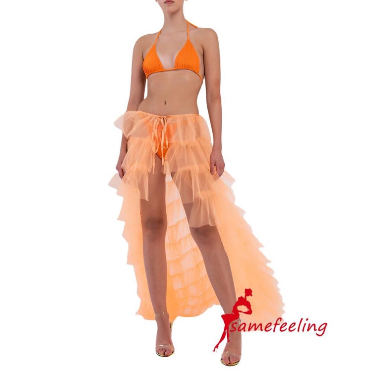 SF-Women Tulle Skirt Solid Color Mesh Tied-Up Irregular Floor-Length Party Skirt for Wedding Guest, Dinner, Cocktail Party