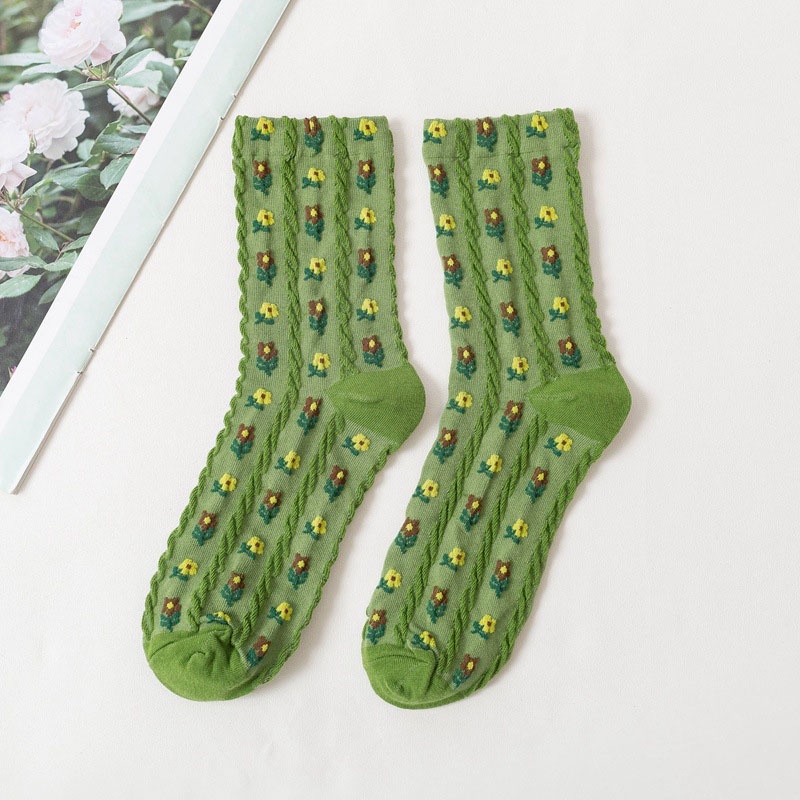 Vớ Cotton Mềm Co Giãn Giữ Ấm Mùa Thu Đông In Họa Tiết Hoa Cổ Điển Dễ Thương Dành Cho Nữ