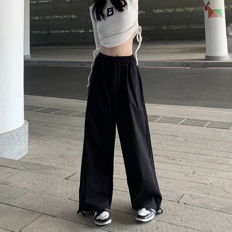 SUXI Quần Dài Thể Thao Ống Rộng Màu Trơn Kiểu Vintage Cá Tính Cho Nữ
