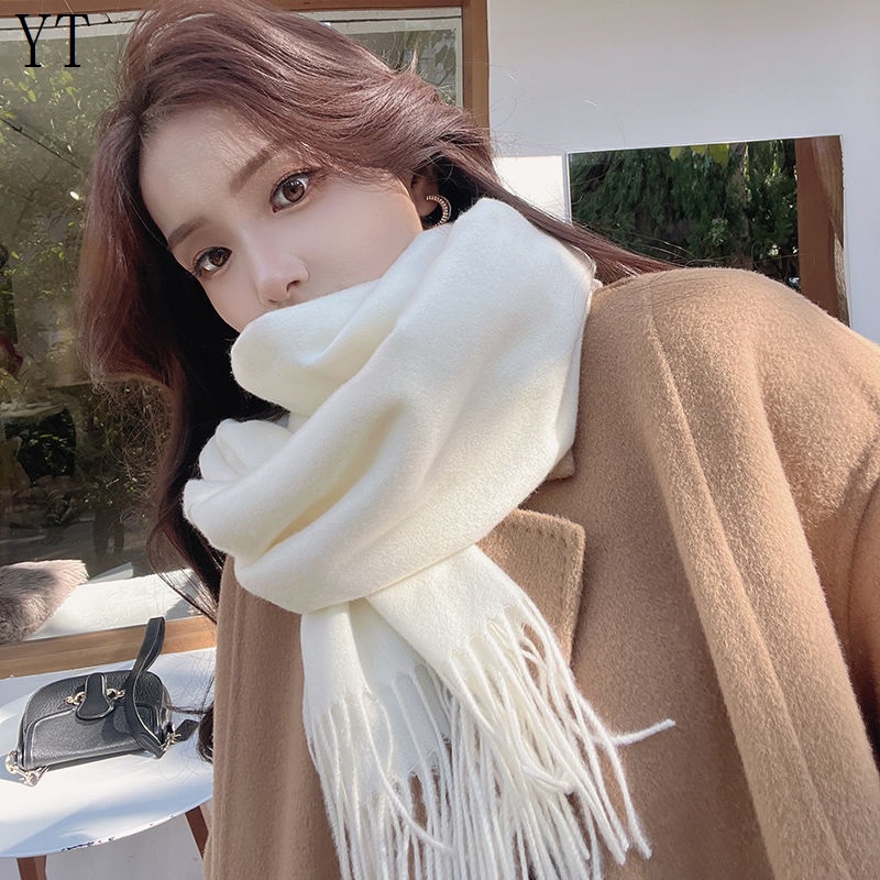 Khăn Choàng Cổ Vải Cashmere Cao Cấp Dày Dặn Màu Trắng Sữa Dễ Phối Đồ Phong Cách Nhật Bản
