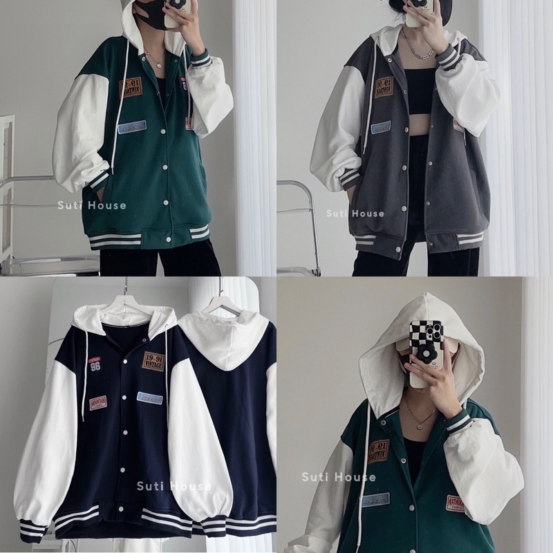 Áo Jacket Bóng Chày TAG Phối Nón Trắng Có túi Trong form rộng Unisex - Suti House