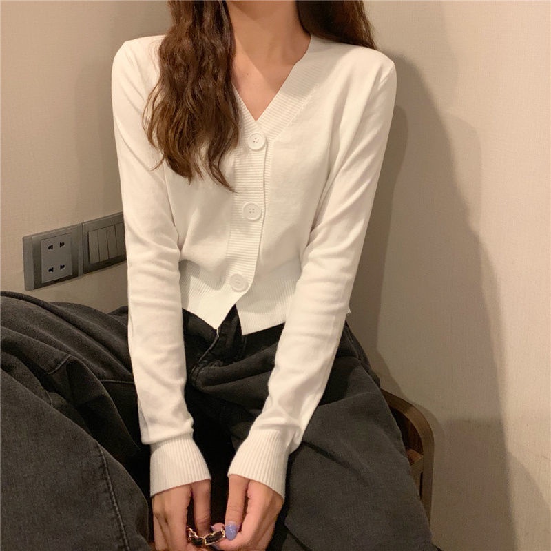 Ruidian Áo Khoác Dệt Kim Mỏng / Ngắn / Dài Tay Cổ Chữ V Cho Nữ S / M / L / XL