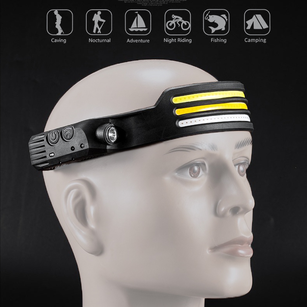 Đèn đầu cảm biến COB LED với Pin tích hợp / Đèn pin chống nước có thể sạc lại USB / 5 chế độ chiếu sáng Ánh sáng làm việc