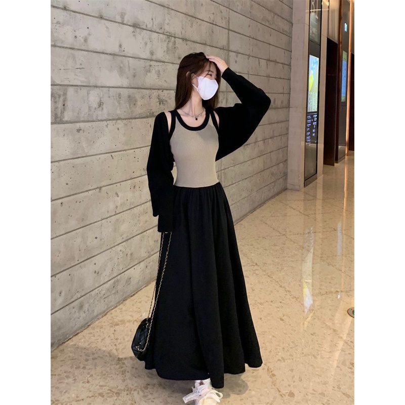Set Cardigan Thun Kèm Váy Và Áo Phong Cách Hàn Quốc Set Cardigan Dài Tay Kèm Áo Váy 2 Dây 2022