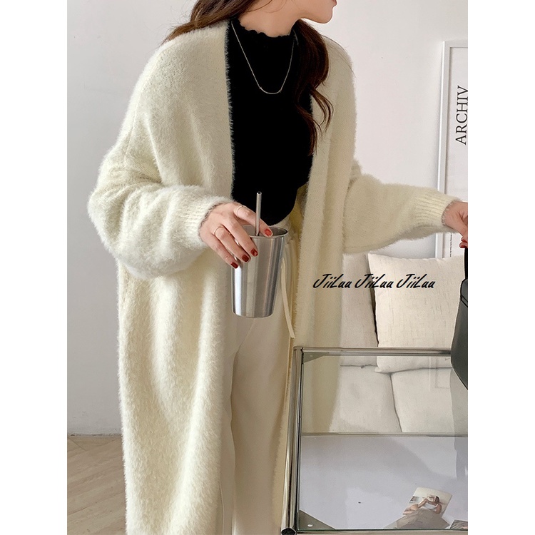 Cardigan len lông thỏ dáng dài qua đùi