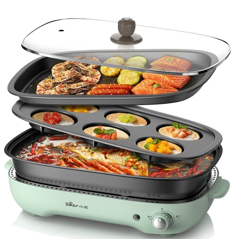 Bếp lẩu nướng đa dụng Bear D12Z4 3 khay nướng
