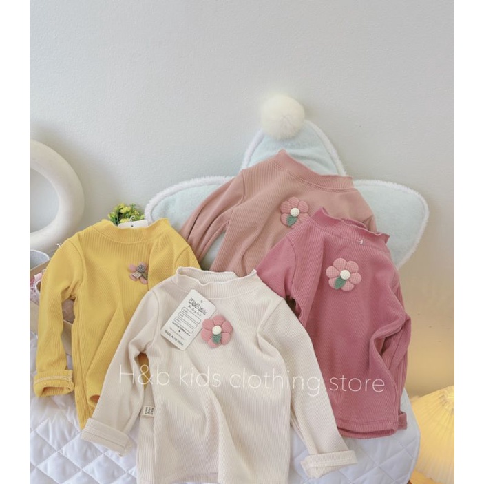 Áo dài tay bé gái đính hoa chất nhung tăm dầy mềm mịn giãn