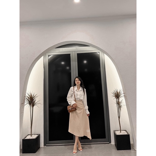 Set sơmi + chân váy nhún eo 60 thanh lí seconhand