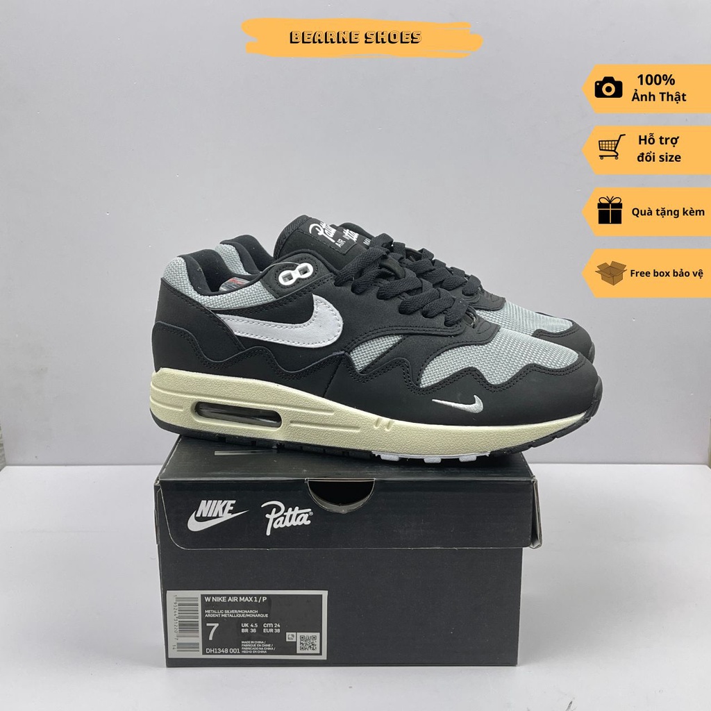 Giày Sneaker Air max 1 Patta Waves Đen trắng , giày thể thao đen trắng nam nữ - Fullbox | Bearne Shoe