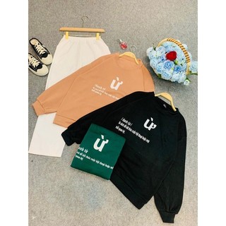 Áo sweater chữ quare form rộng tay phồng unisex, áo nỉ cổ tròn chéo chữ nam nữ