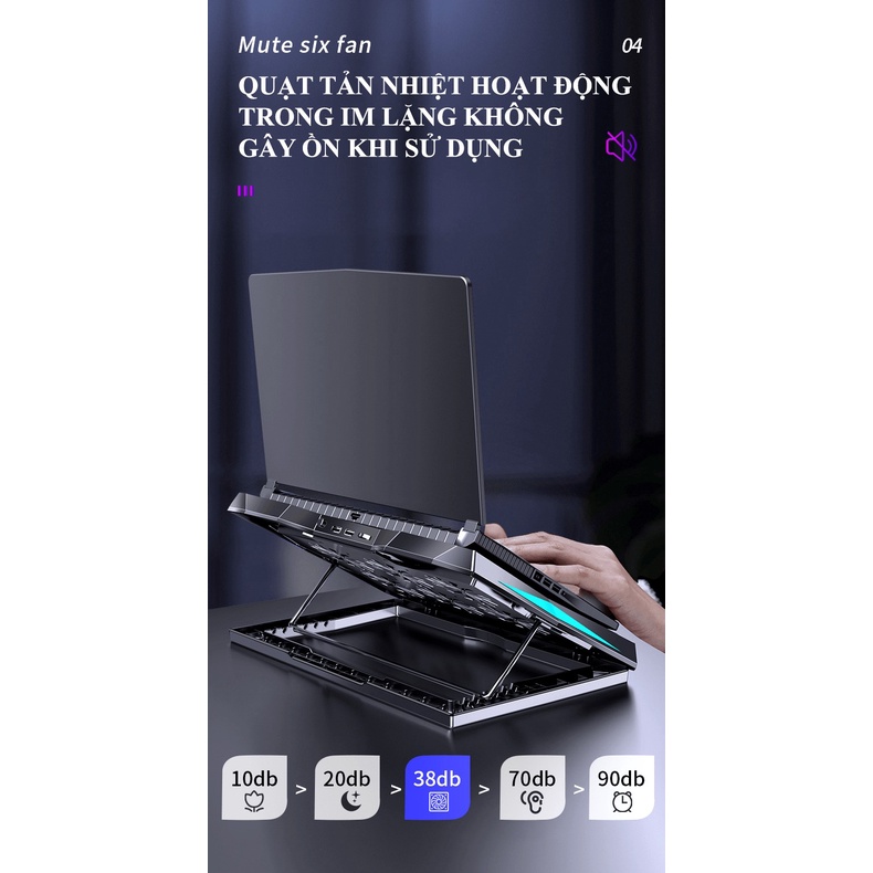 Quạt tản nhiệt laptop MC Q3 trang bị 6 quạt với tốc độ gió cực mạnh không tạo ra tiếng ồn khi sử dụng - NK