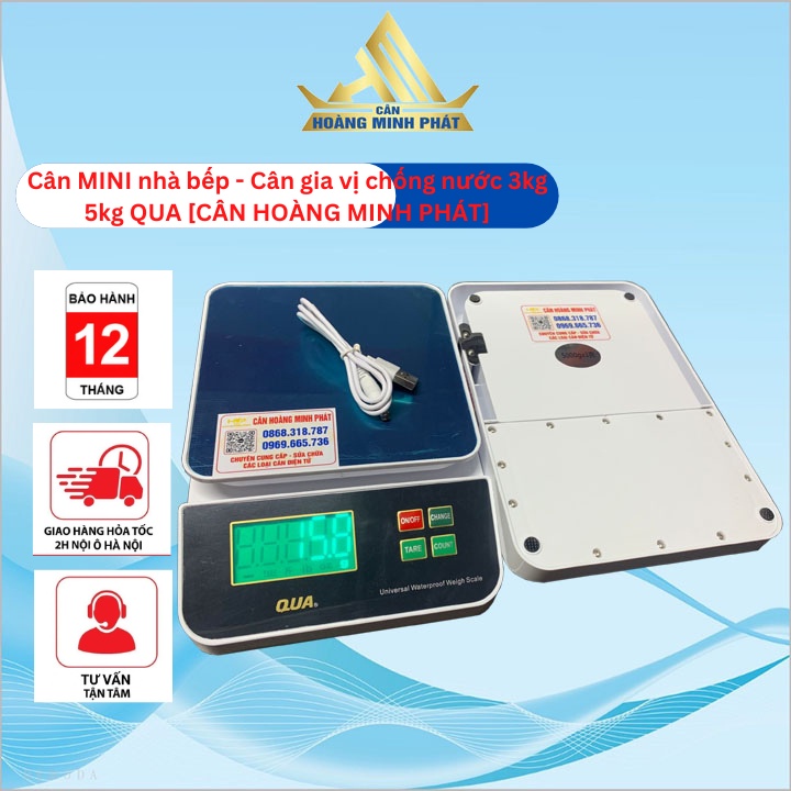 Cân Mini Cân Nhà Bếp chống nước 5kg, 3kg QUA Sạc Pin Siêu Chính Xác Bảo Hành 1 Năm [ CÂN HOÀNG MINH PHÁT ]