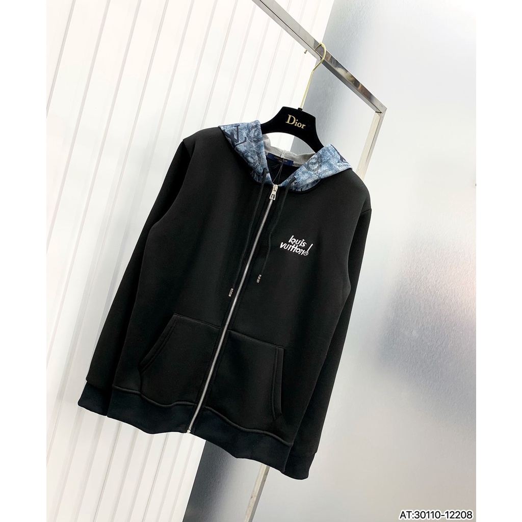 Áo Khoác Hoodie Zip Nam Lv Phối Họa Tiết Dập Vân Ở Mũ Cực Chất - Áo Nỉ Hoodie Unisex Nam Nữ Lv Chất Nỉ Bông Mềm Mịn