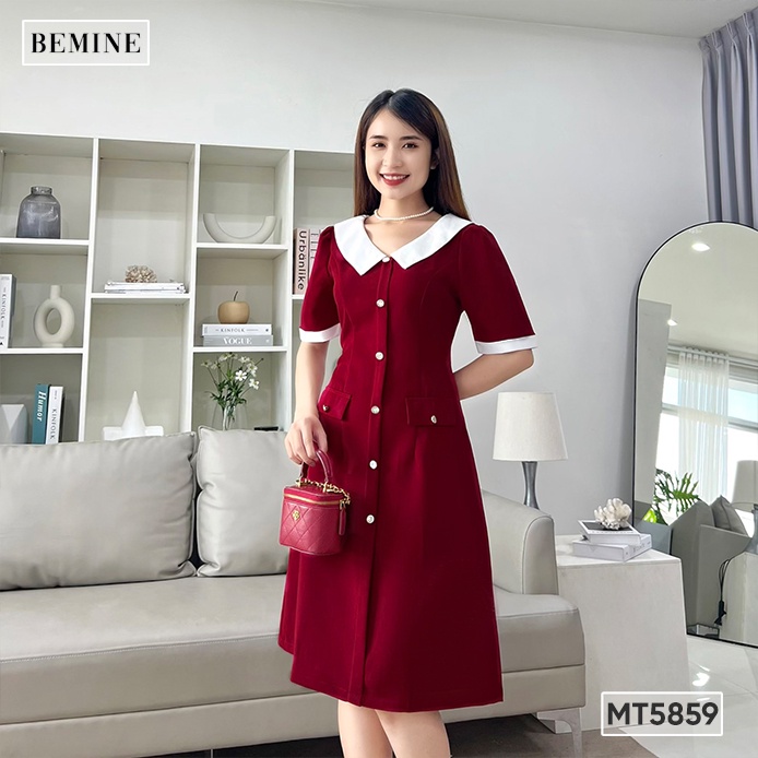 Đầm phối cổ chữ V túi giả BEMINE MT5859