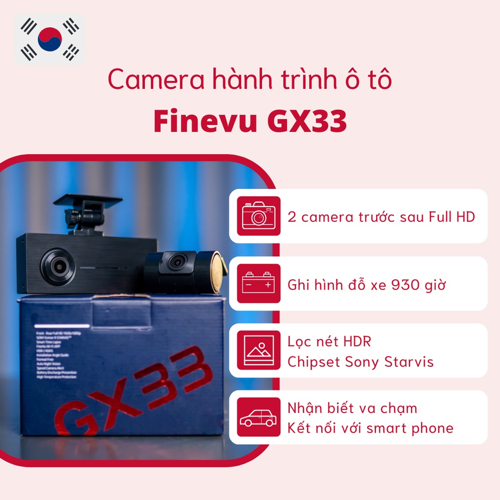 Camera hành trình ô tô FINEVU GX33 Hàn Quốc ghi hình khi xe tắt máy 930 giờ