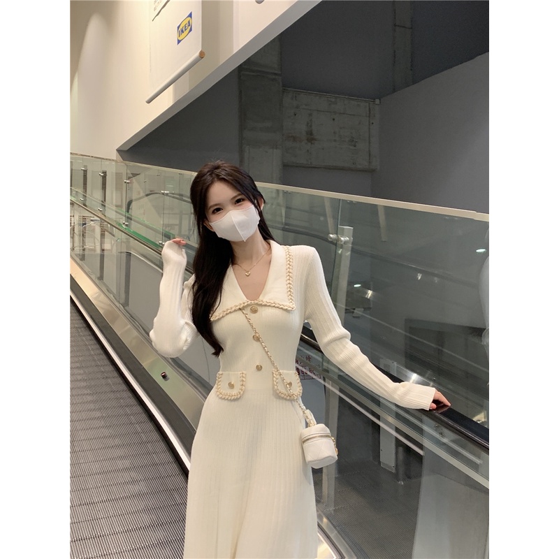 Đầm sweater Dệt Kim Tay Dài Ôm Eo Kiểu Pháp Thời Trang Thu Đông 2022