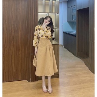 Chân váy nhung tăm rúm lệch ( hàng tk may 2 lớp)