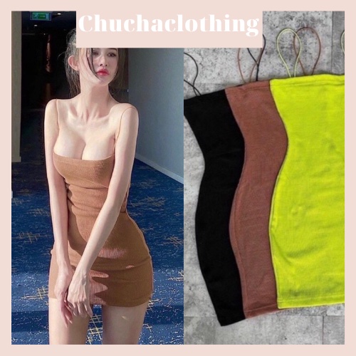 Đầm body 2 dây nữ sexy sợ bún chất gân tăm-Chuchaclothing