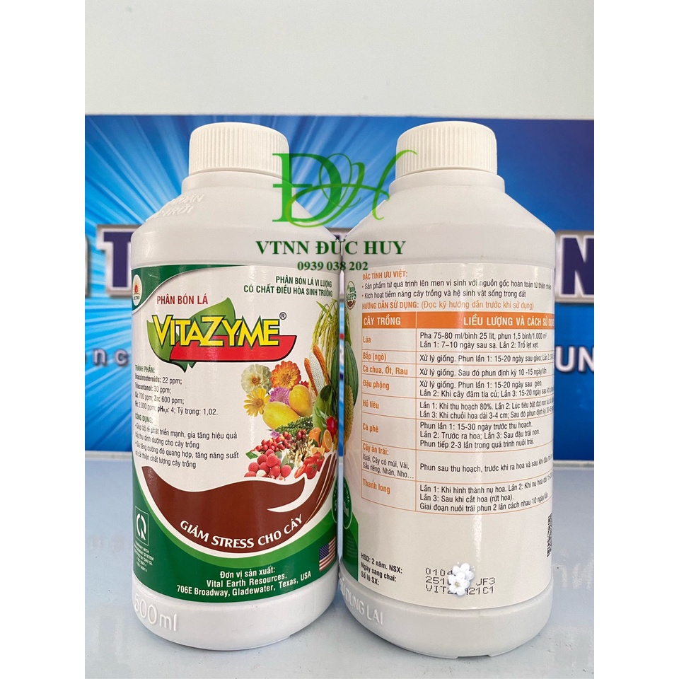 Phân bón lá Vitazyme chai 500ml - chính hãng Lộc Trời- giúp bộ rễ phát triển mạnh mẽ
